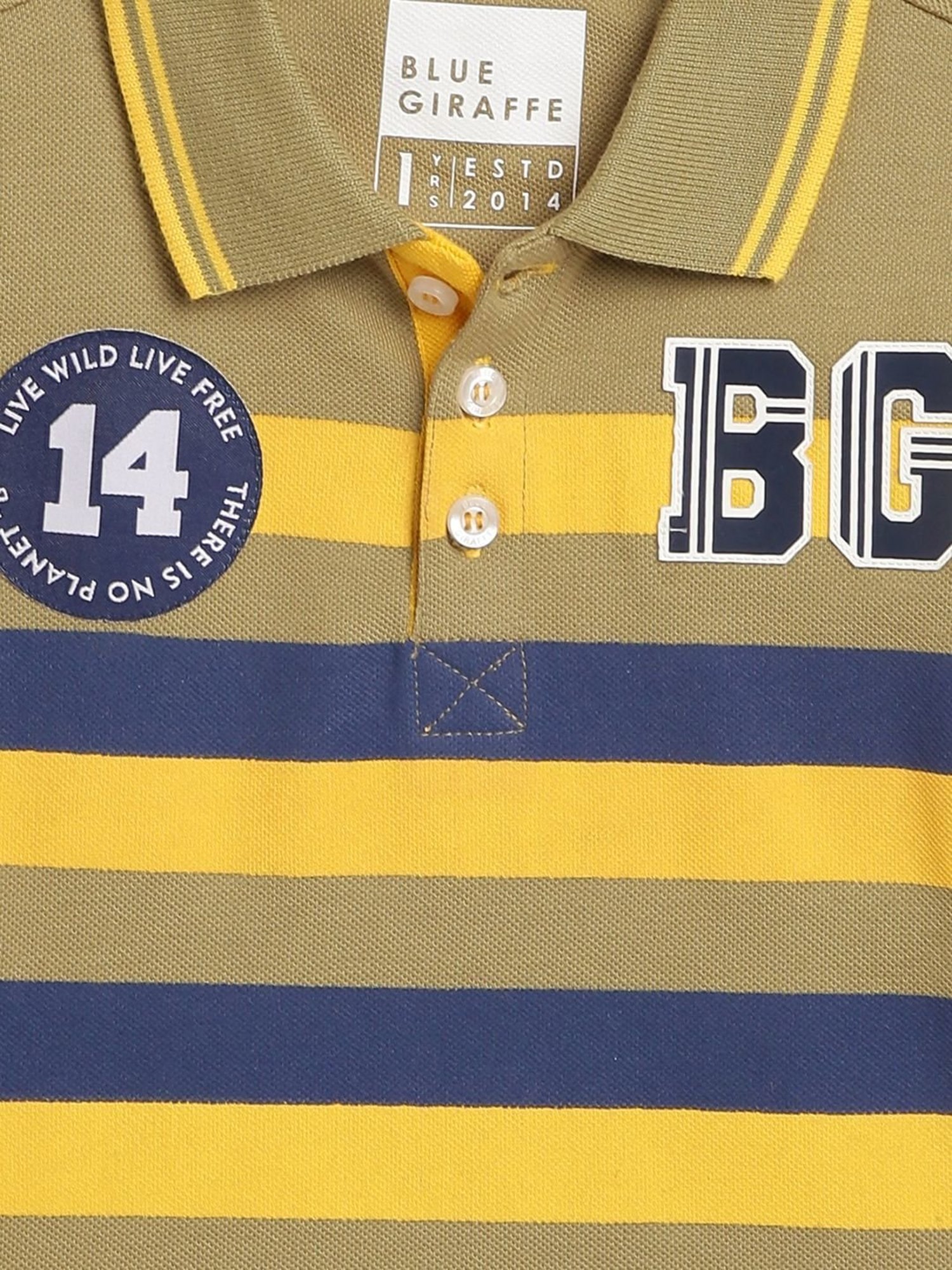 Blue Giraffe Kids Yellow & Blue Cotton Color Block Polo T-Shirt