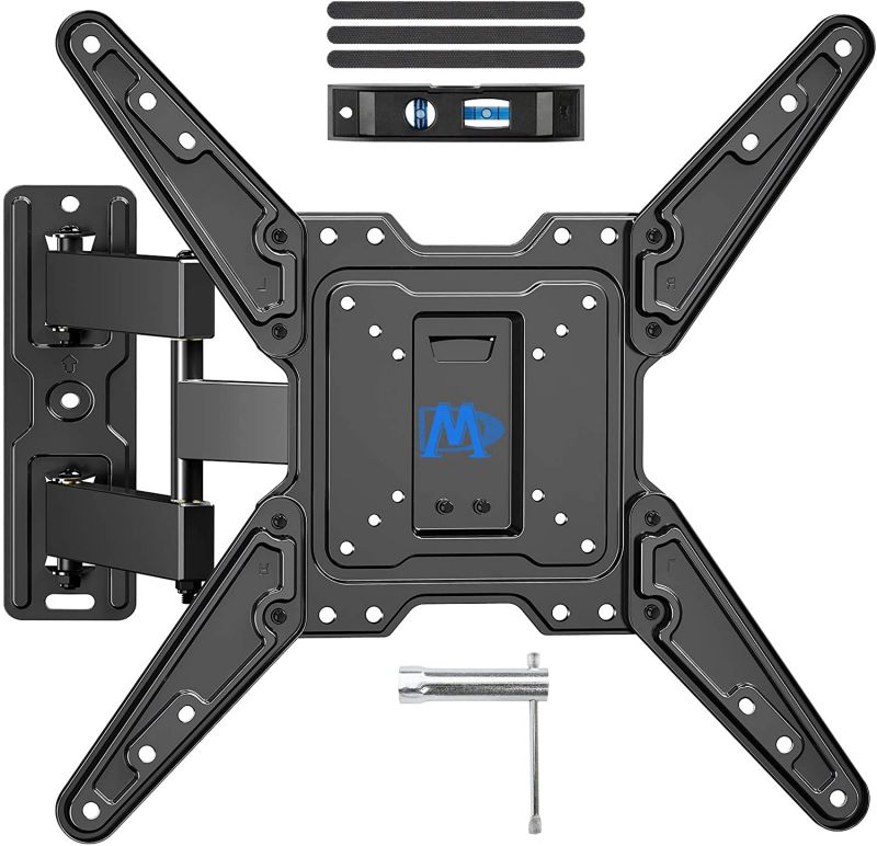 Full Motion TV Wall Mount Bracket for 26-55 Inch TVs, Swivel TV Wall Mount &ndash; Wall Mount TV Bracket with TV Center Design & Extend 16.7 Inch , up to VESA 400x400mm and 77LBS