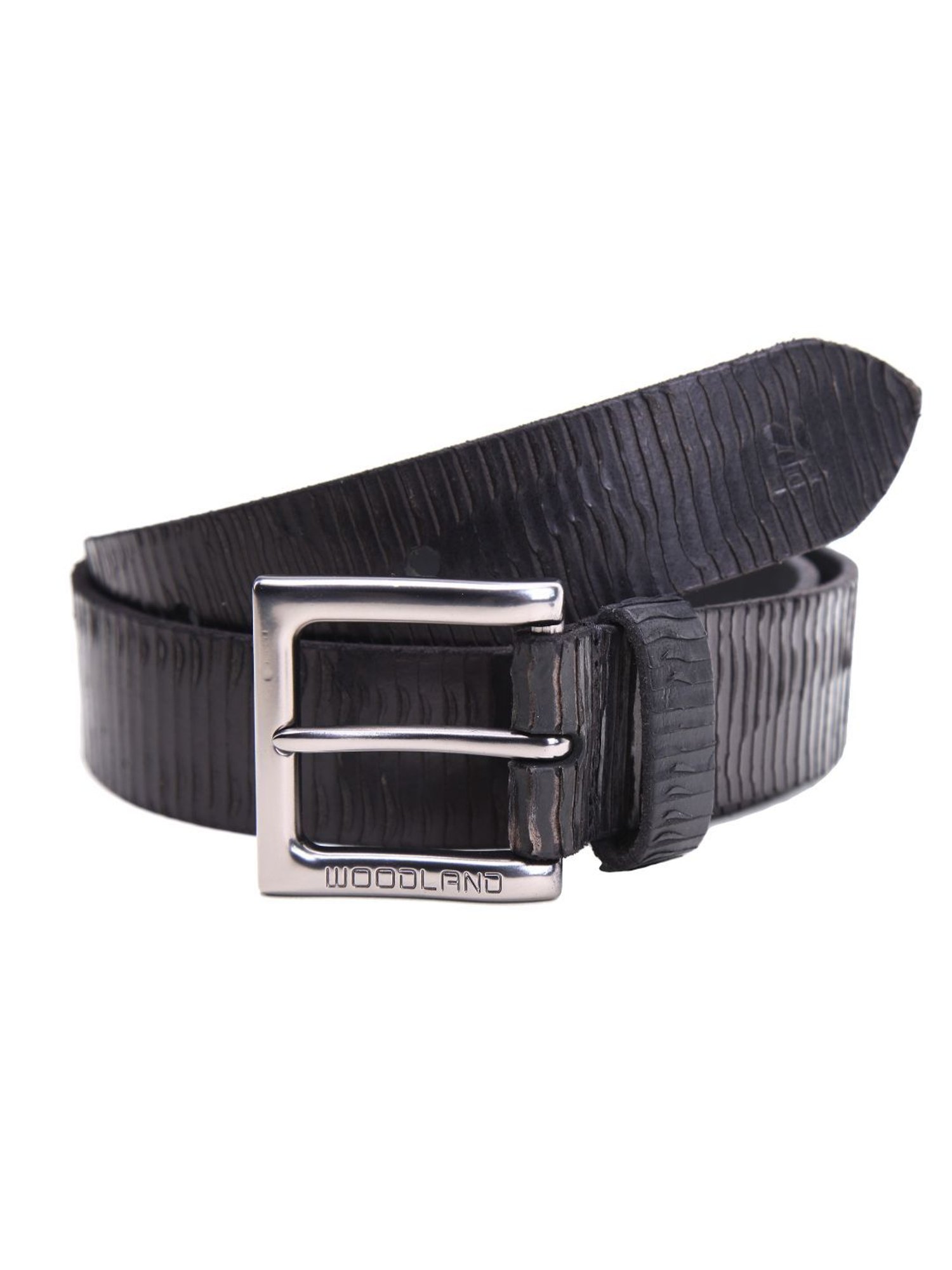 Woodland Black Textured Casual Leather Belt for Men
