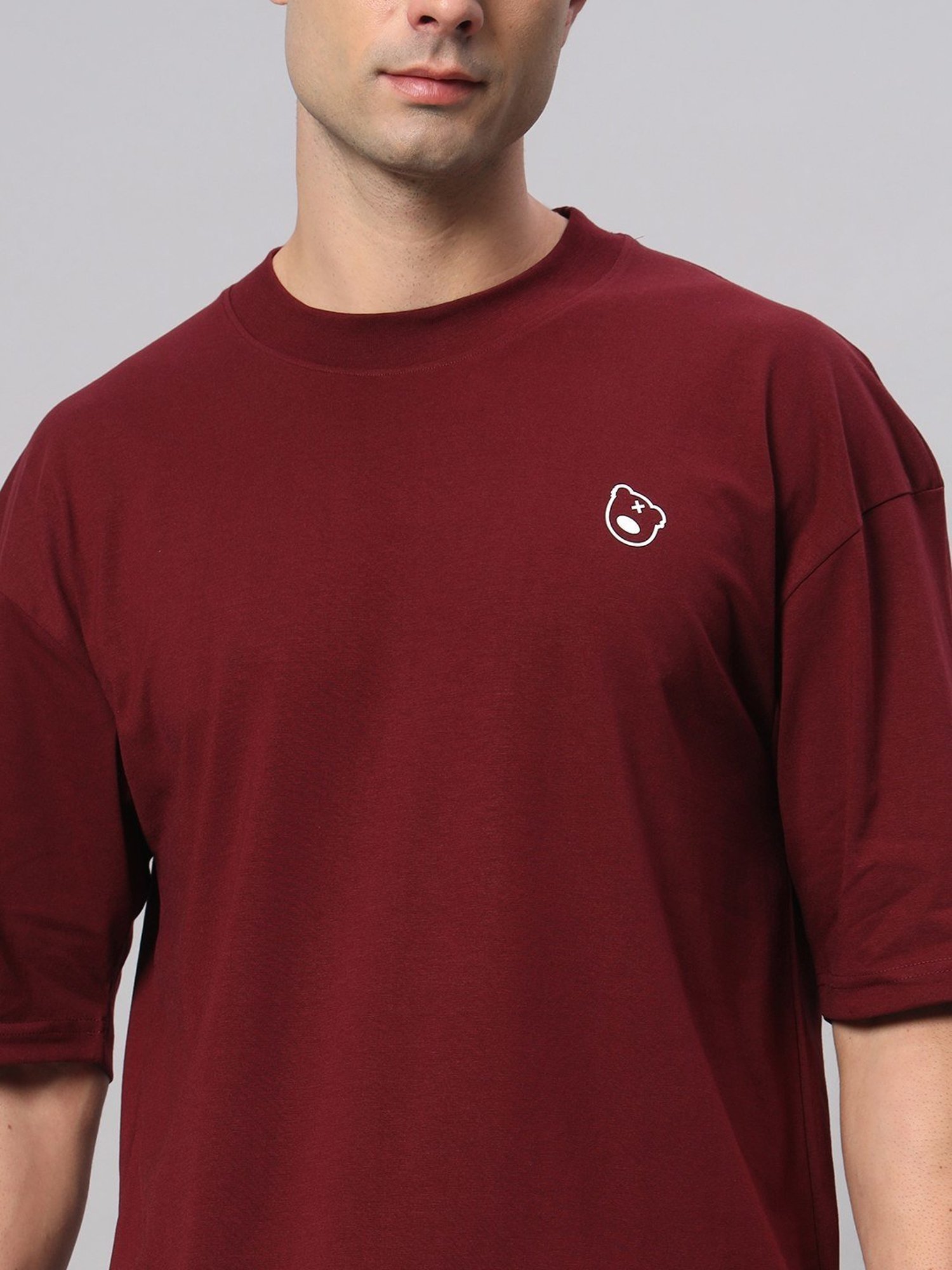 Griffel Maroon Cotton Loose Fit T-Shirt