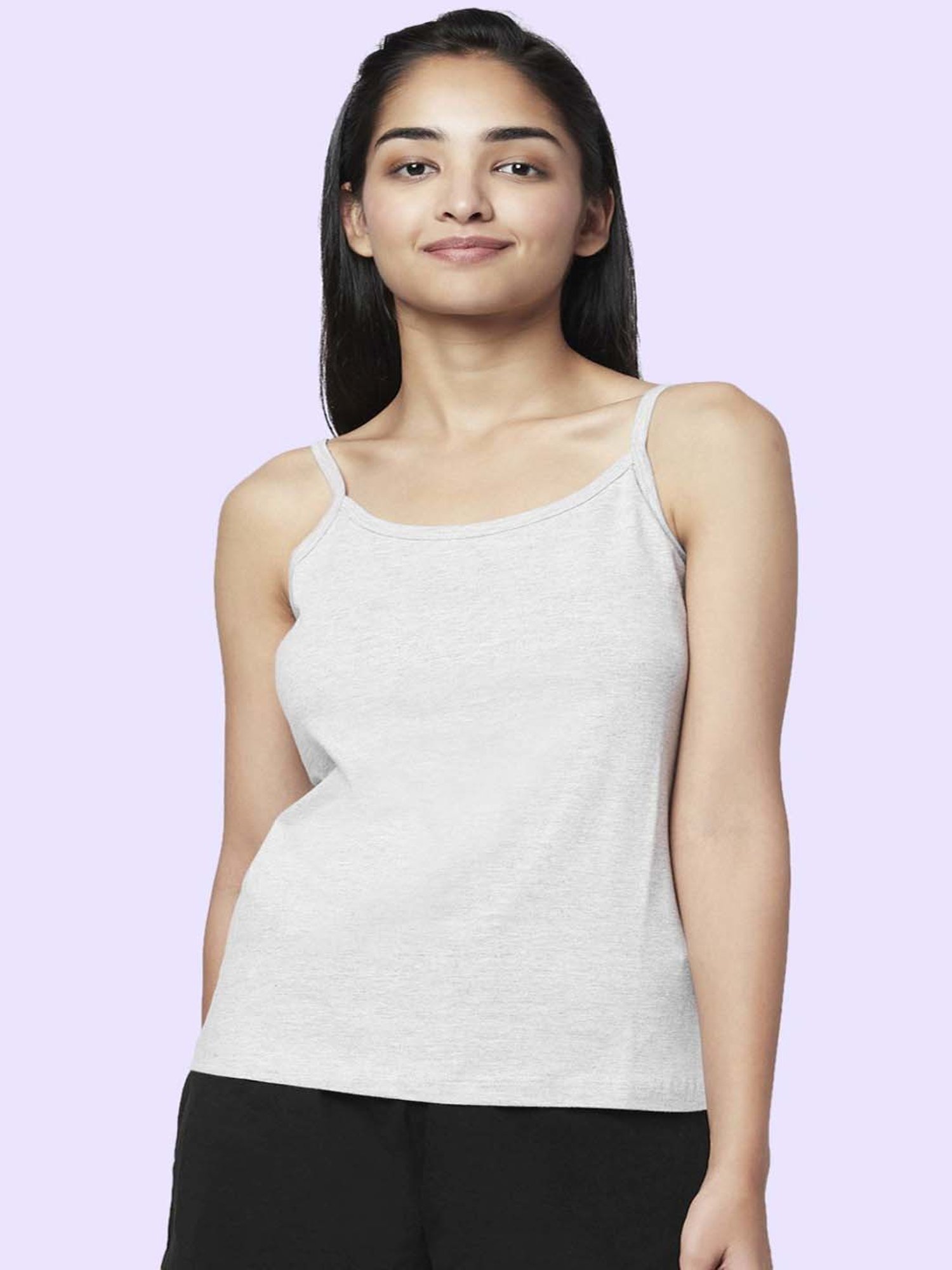 YU by Pantaloons Olive Green & Grey Cotton Printed Camisoles - Pack Of 2