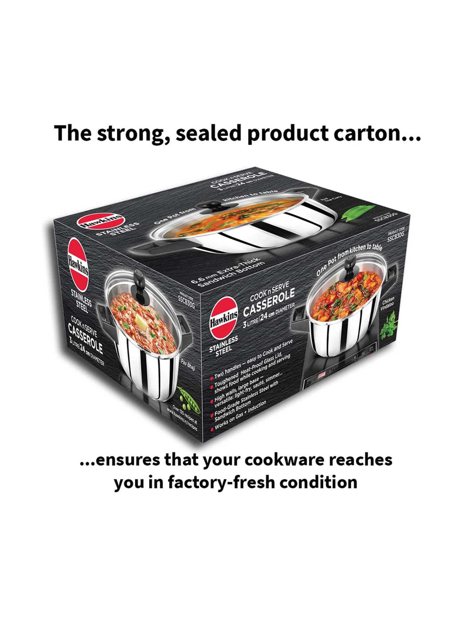 FnS Elantra Silver Stainless Steel Casserole With Lid (0.9 L)