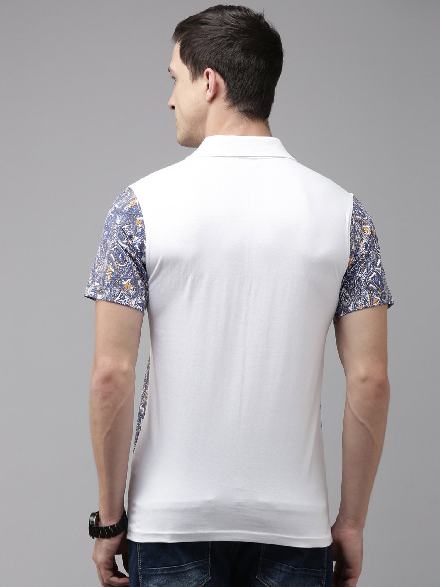 Kryptic White Regular Fit Printed Polo T-Shirt