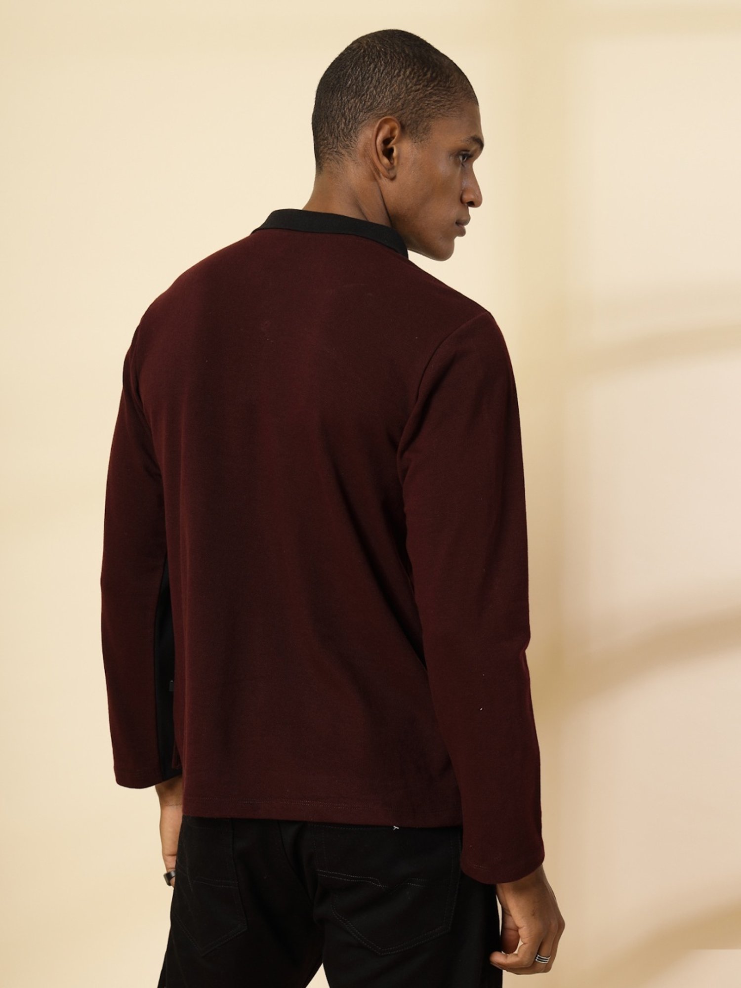 Rigo Wine Cotton Slim Fit Texture Polo T-Shirt