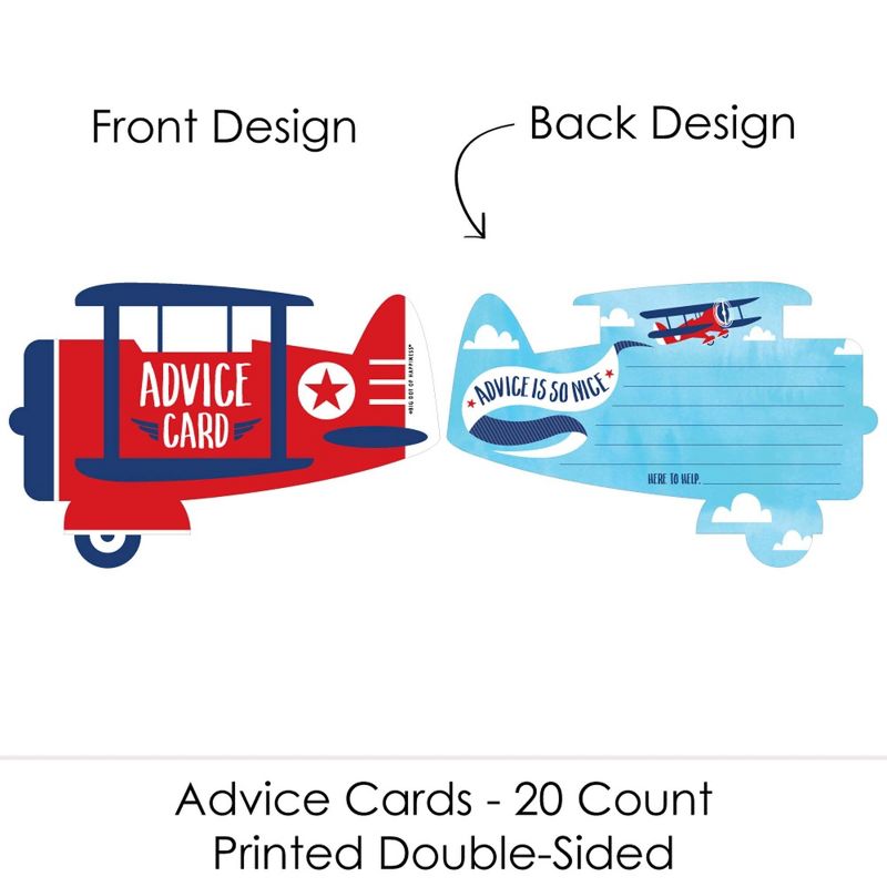 Big Dot of Happiness Taking Flight - Airplane - Wish Card Vintage Plane Baby Shower Activities - Shaped Advice Cards Game - Set of 20