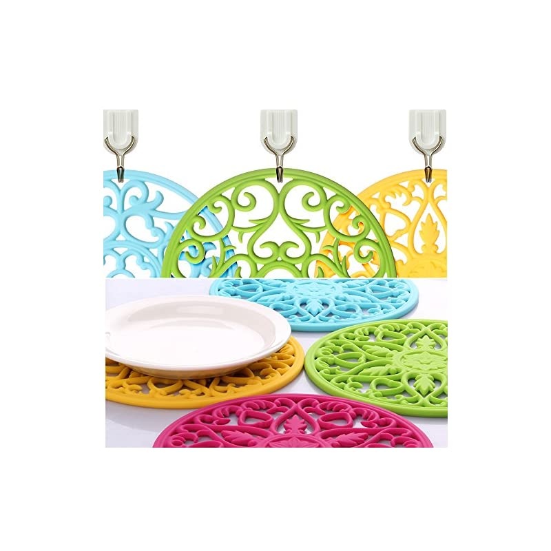 3 Set Silicone Multi-Use Intricately Carved Trivet Mat - Insulated Flexible Durable Non Slip Coasters (Blue)