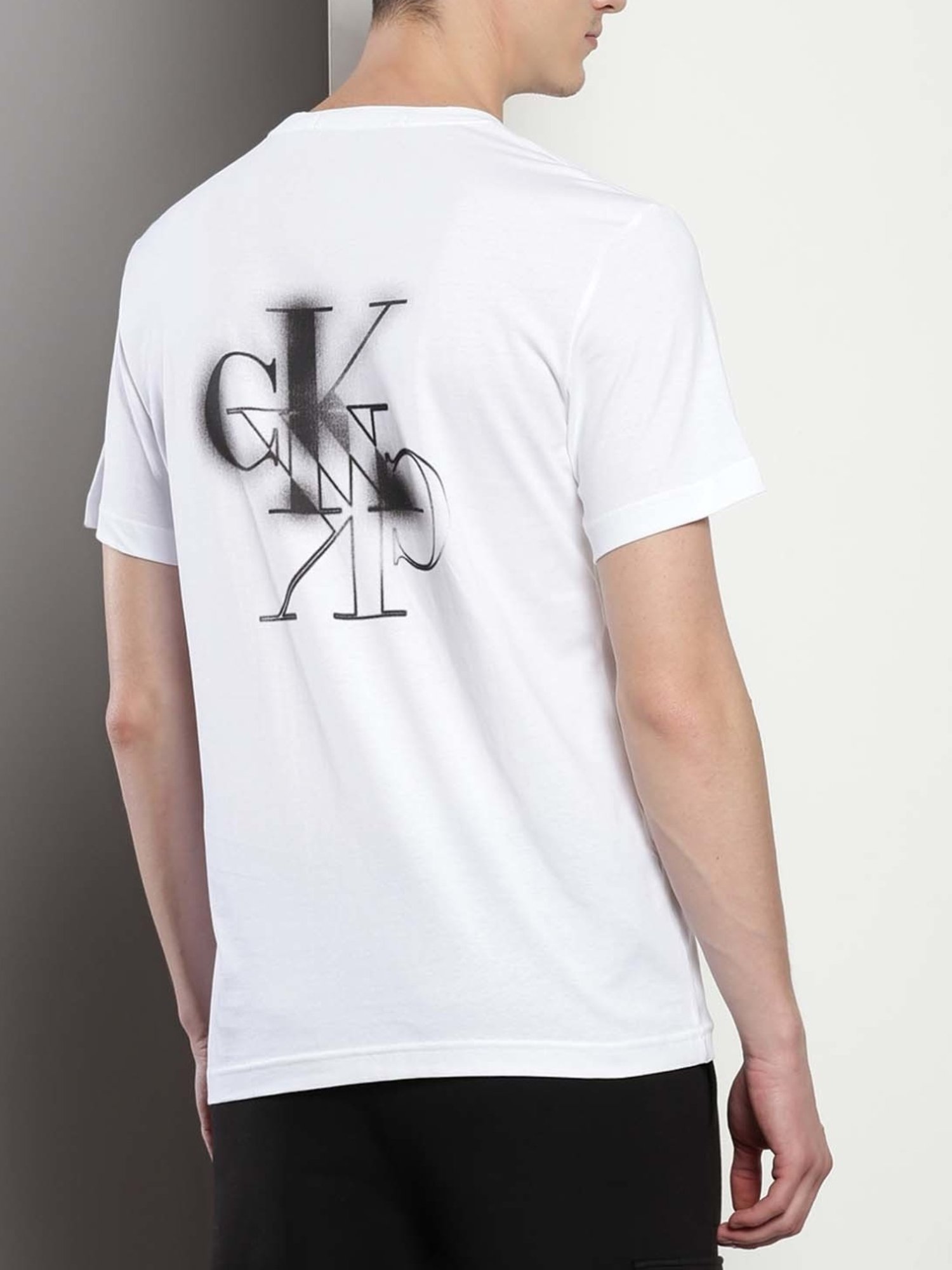 Calvin Klein Bright White Cotton Regular Fit Logo Printed T-Shirt