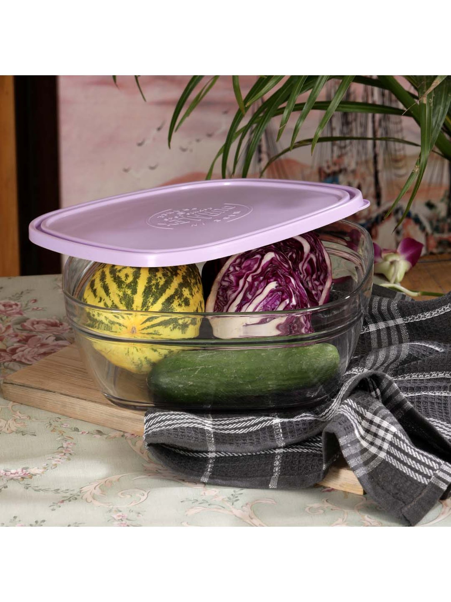 Duralex 'Freshbox' Transparent & Purple Glass 23 cm Container With Lid (3.1 L) - Set of 1