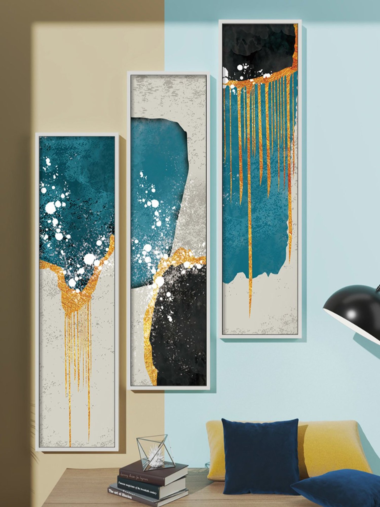 Art Street Modern Printed Blue Engineered Wood Wall Art (Set of 3)