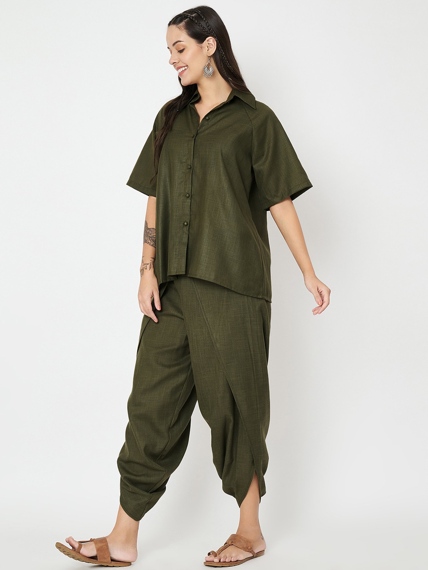 9rasa Olive Shirt & Dhoti Set