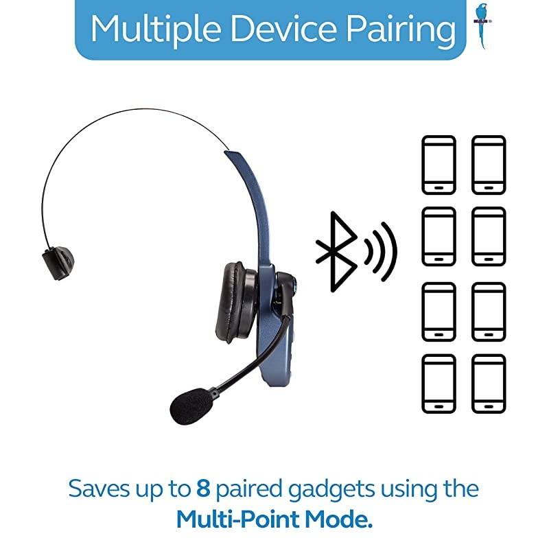VXI BlueParrott B250-XTS Bluetooth Headset with 91% Noise Cancellation Bundle with  Micro USB Car Charger, USB Wall Adapter, and 5-Pack of Reusable Cable Ties
