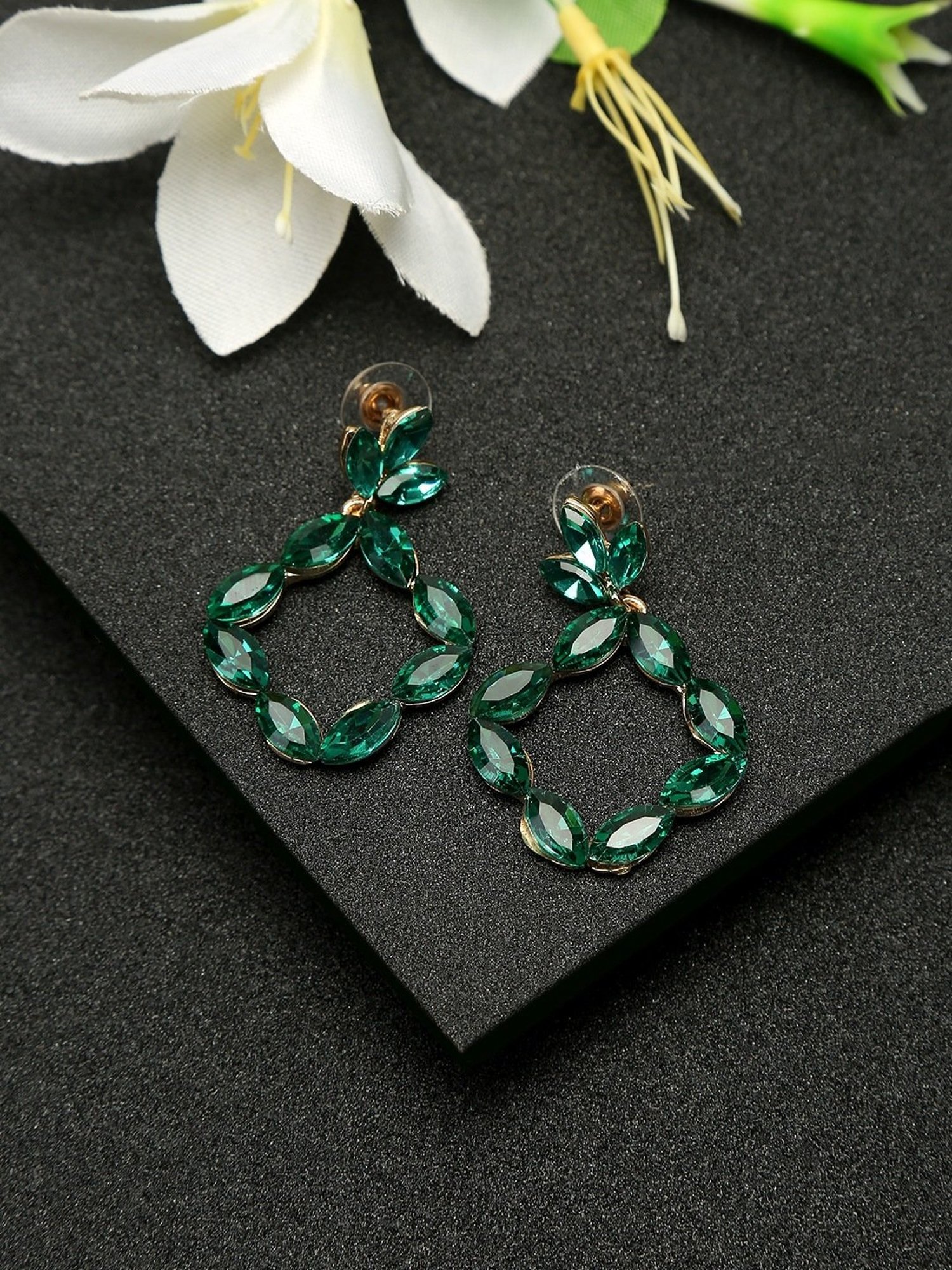 YouBella Contemporary Golden Green Dangler Earrings for Women