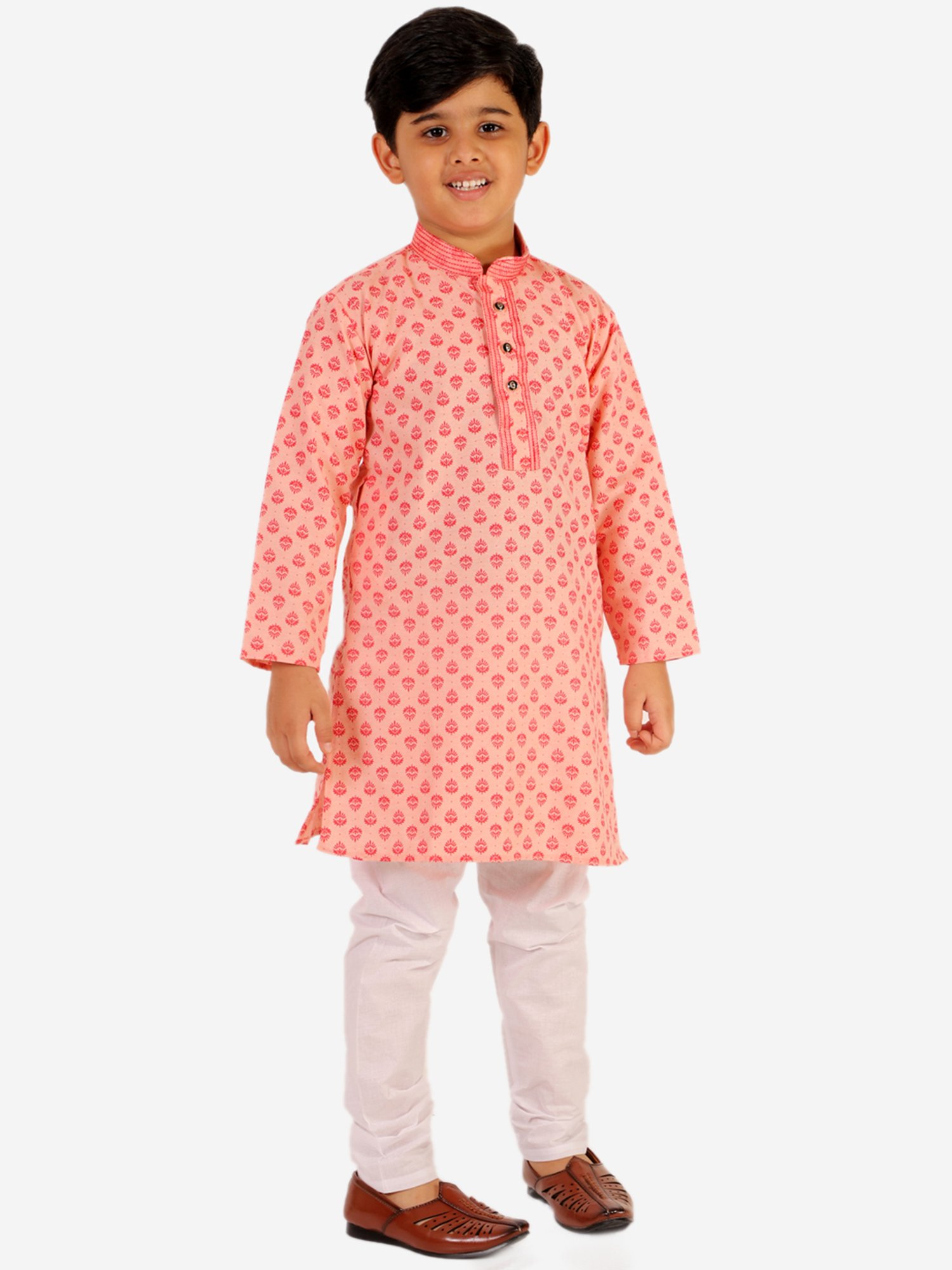 Pro-Ethic Style Developer Kids Red & White Printed Full Sleeves Kurta with Pyjamas