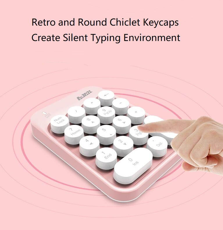 Ajazz AK18 2.4G Wireless Numeric Keypad 18-Key Retro Typewriter Round Keycap - White