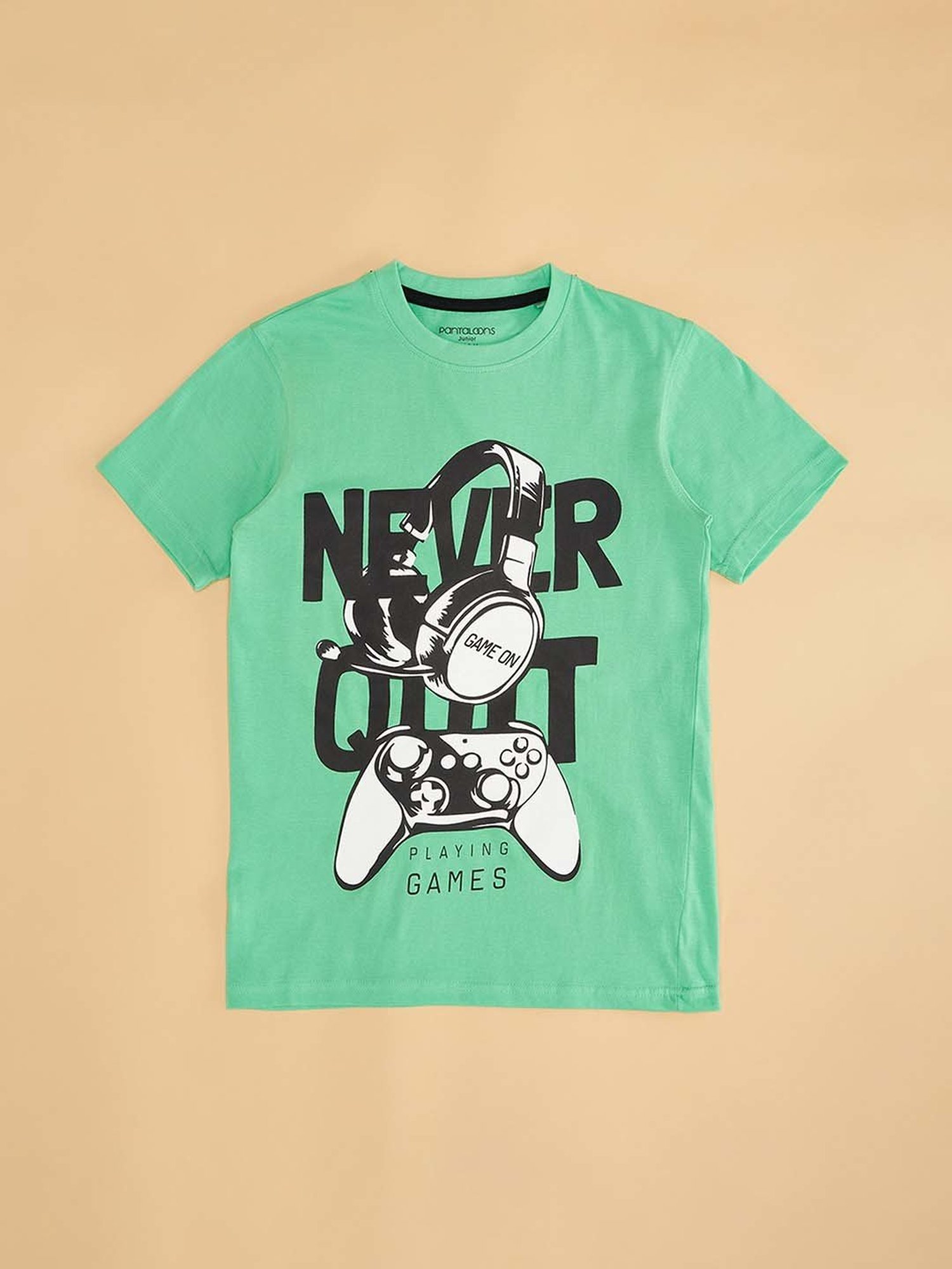 Pantaloons Junior Kids Holly Green Cotton Printed T-Shirt