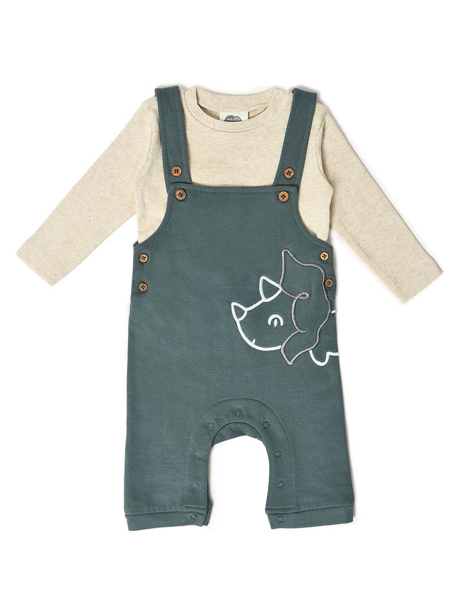 MiArcus Kids Cream & Green Solid T-Shirt with Dungaree