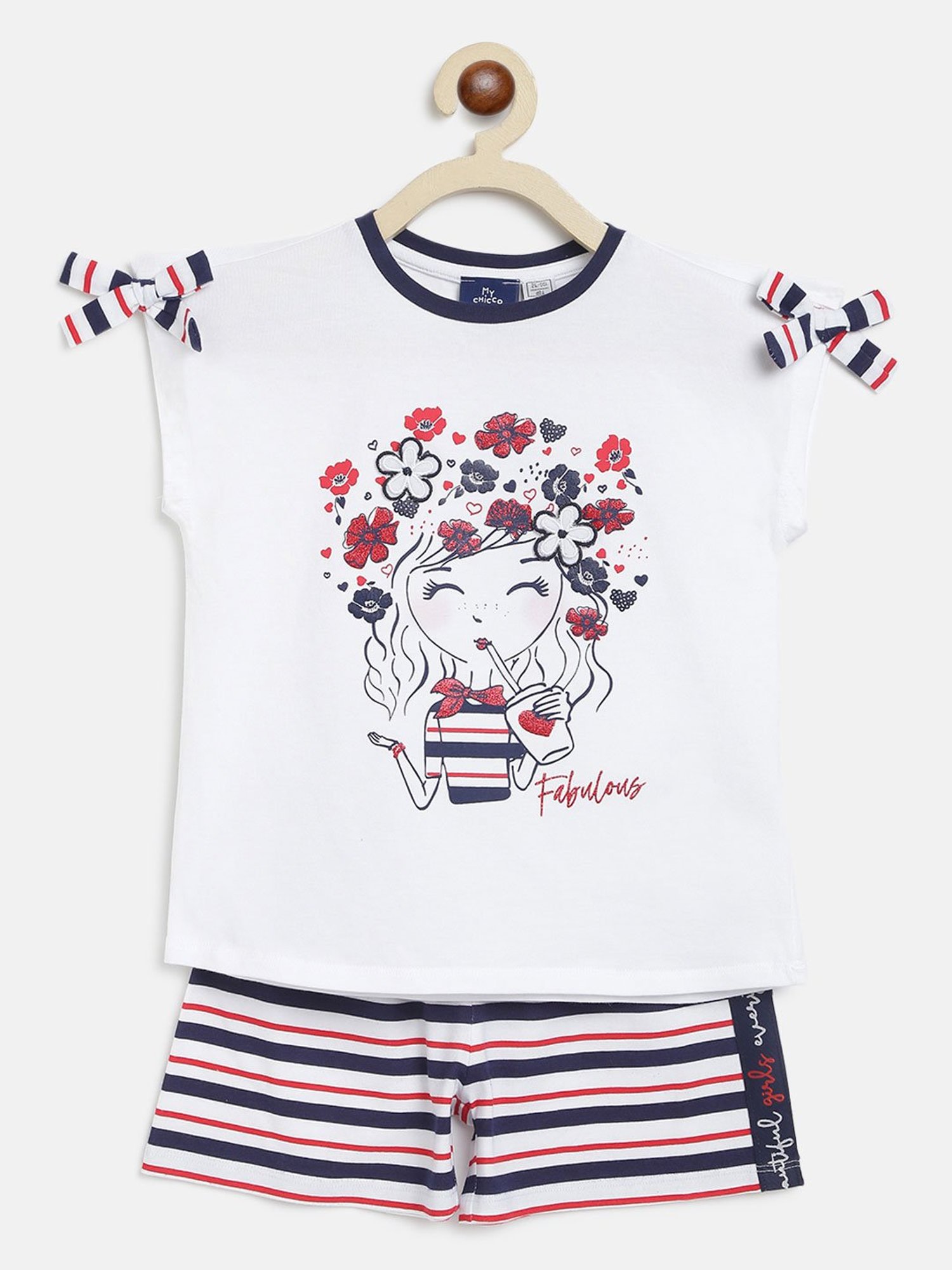 Chicco Kids White & Navy Printed T-Shirt with Shorts