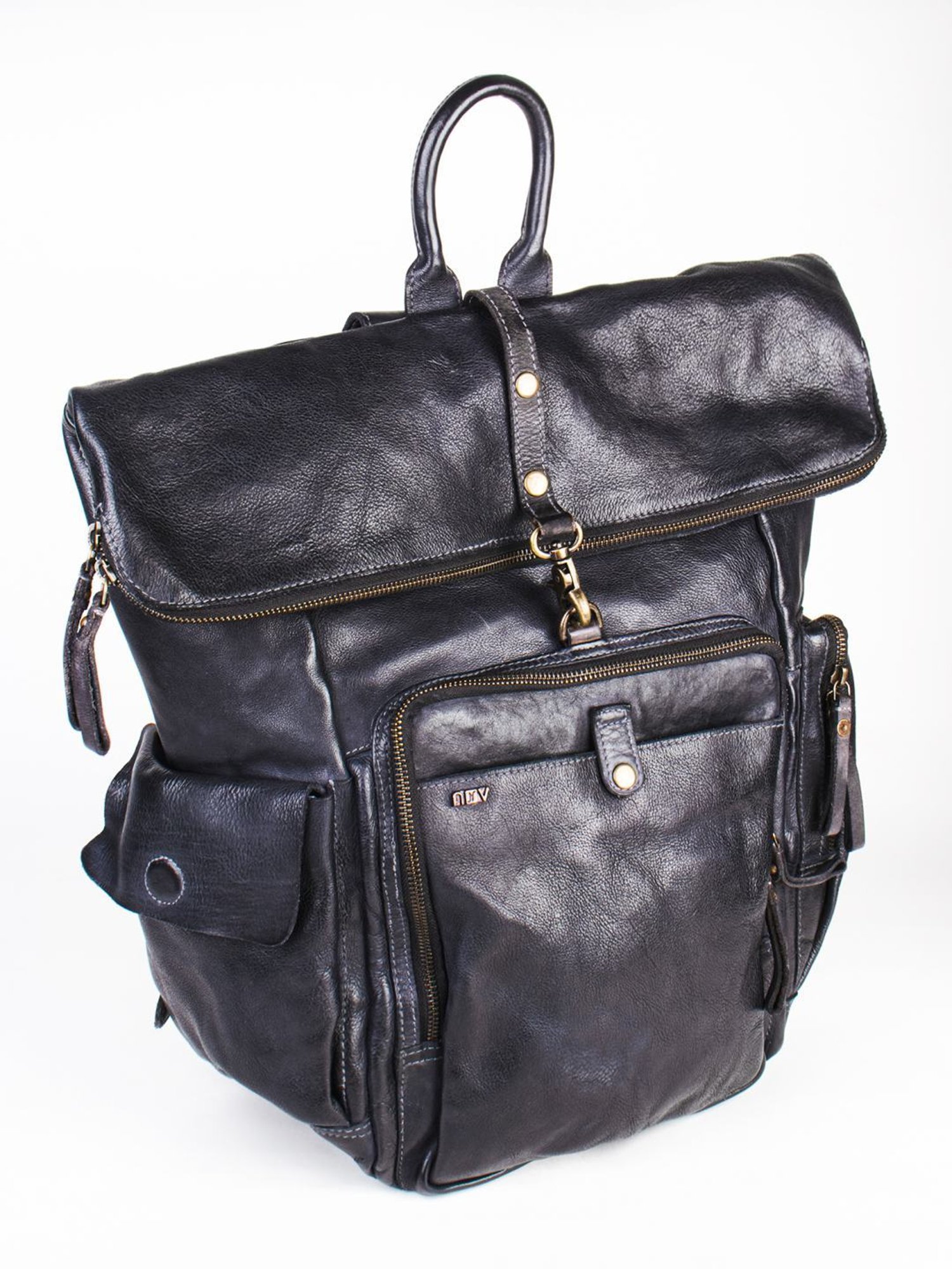 Art N Vintage Leo Black Leather Solid Large Backpack