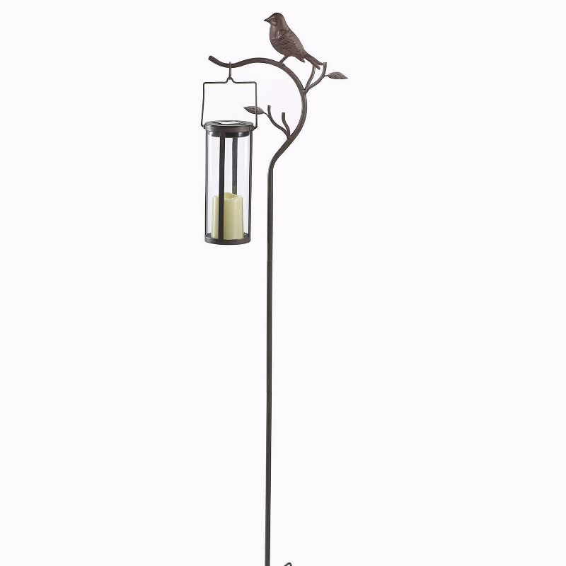 17.5" Provence Bird Stake with Hanging/Tabletop Solar Outdoor Lantern Brown - Smart Solar