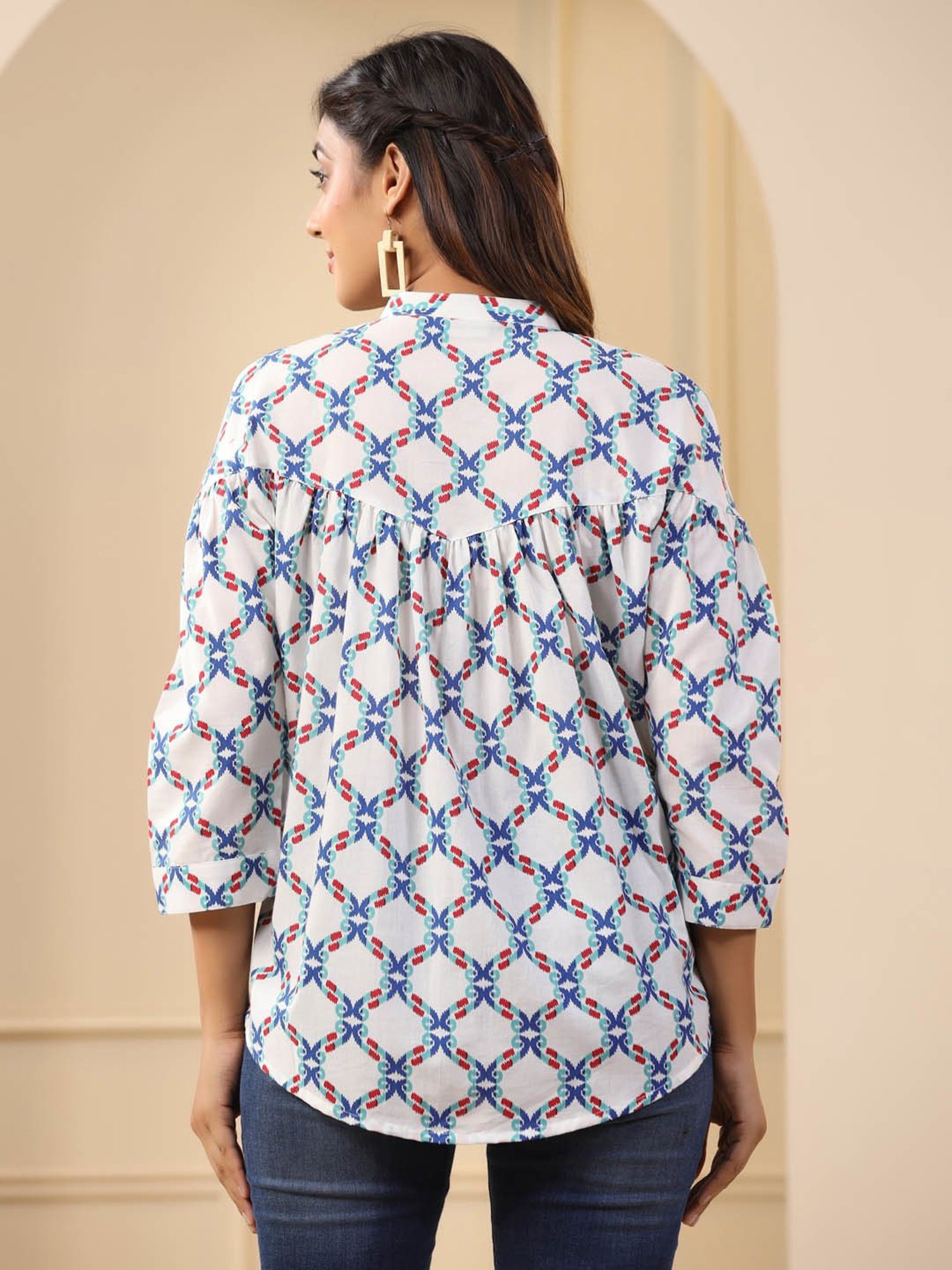 Jaipur Kurti Blue Cotton Printed Top