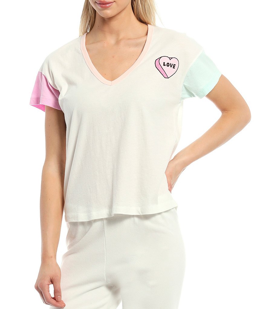 WILDFOX Knit V-Neck Paradise Color Blocked T-Shirt