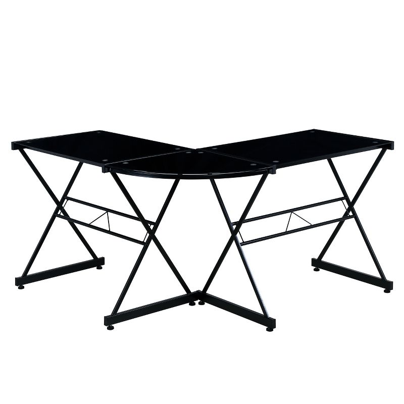 L Shaped Glass Computer Desk Black - Techni Mobili