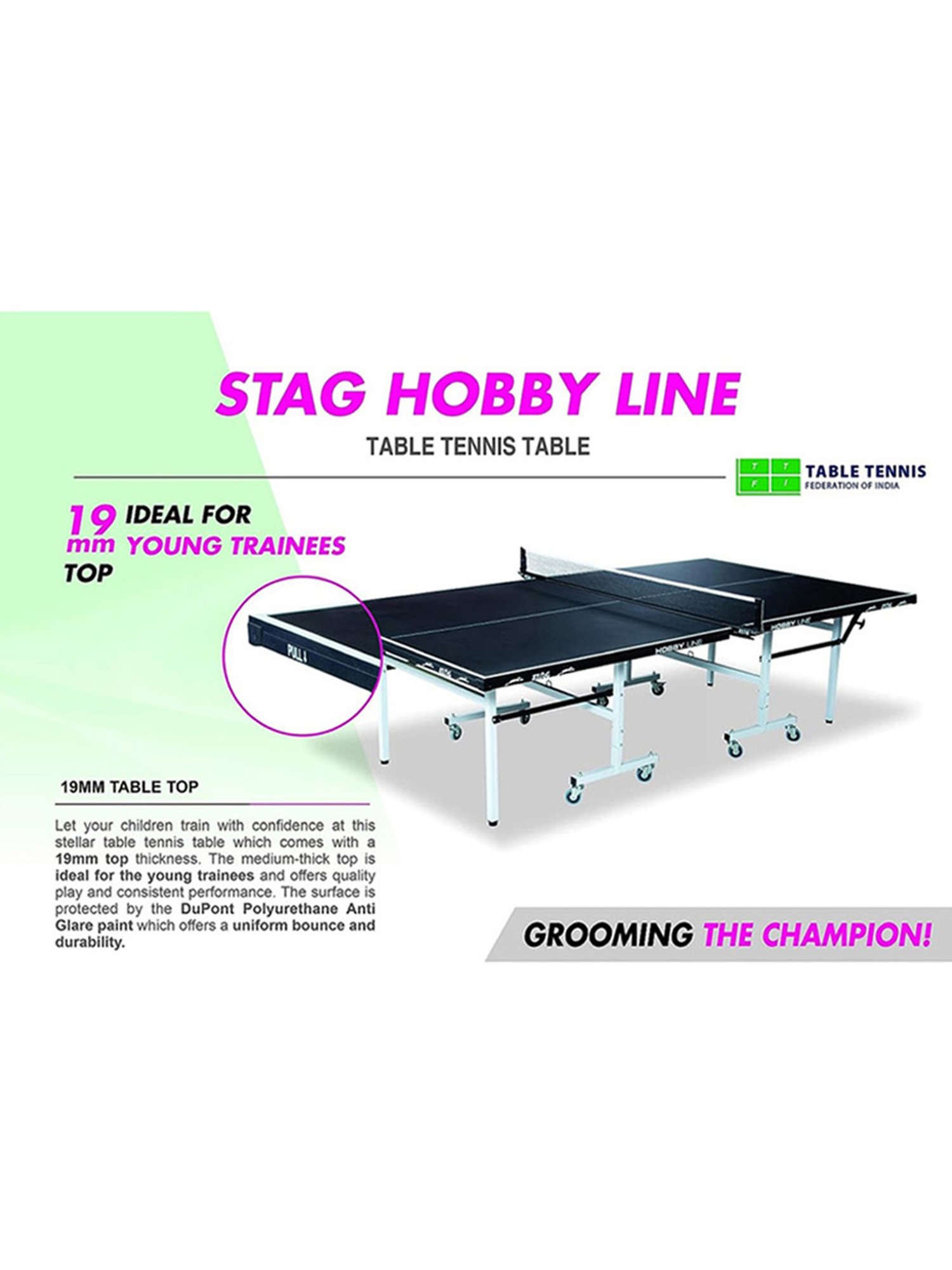 Stag Global 19mm Hobby Line 7 Minute Quick Assembly Table Tennis Table (Black)