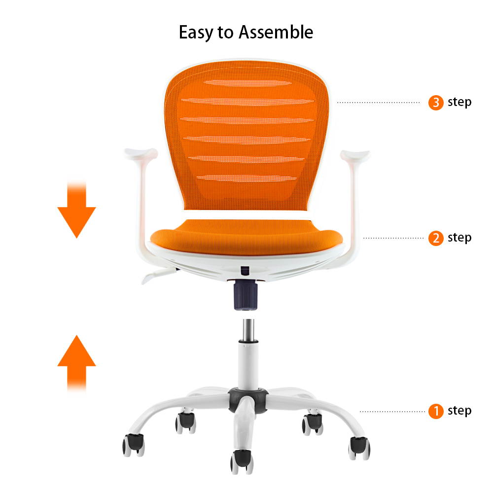 Multi Function Mid Back Mesh Adjustable Home Office Task Chair with Armrest (Orange)
