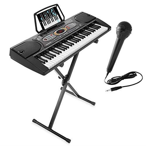 Hamzer 61-Key Electronic Keyboard Portable Digital Music Piano with X Stand, Microphone & Sticker Set