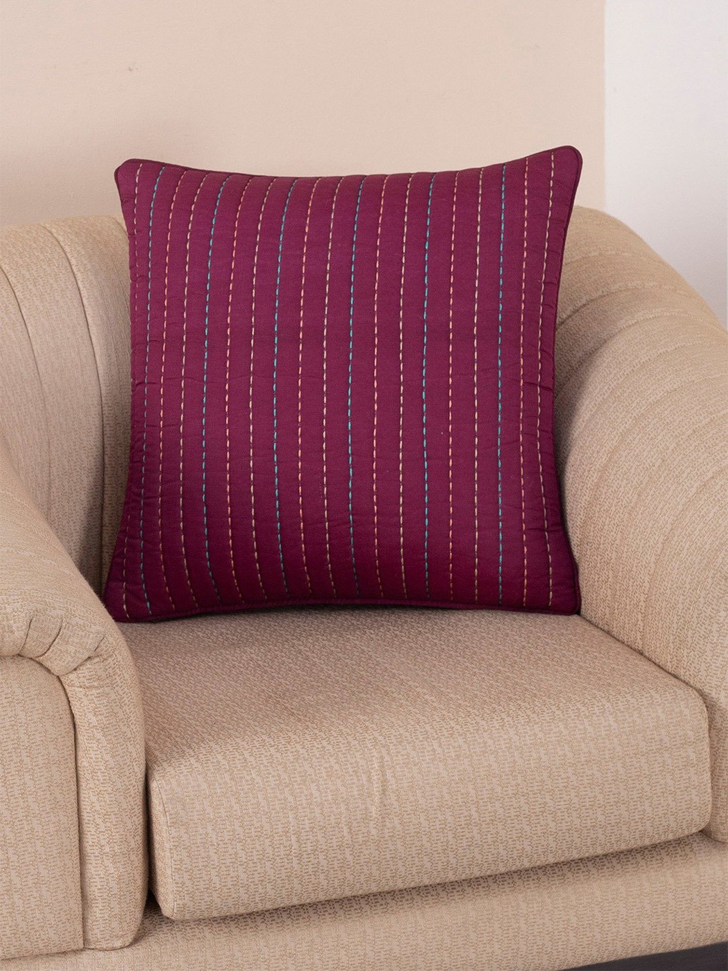 Maspar Hues Folklore Transition Embroidery Red Cotton Cushion Cover