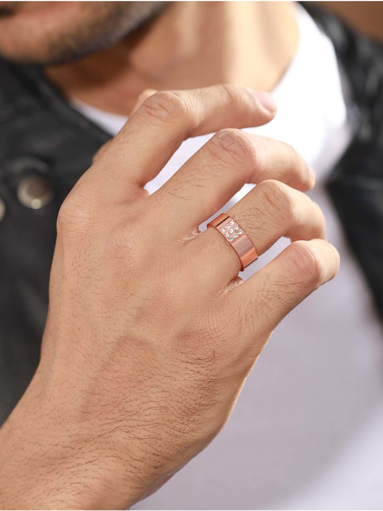 Bold by Priyaasi Band Style AD Rose Gold-Plated Ring for Men