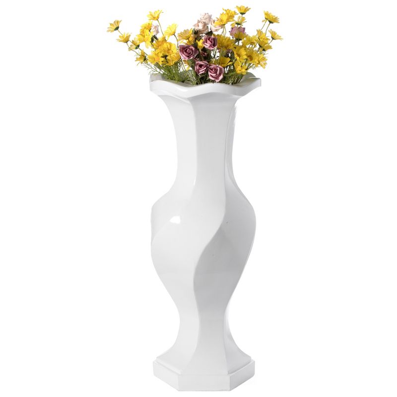 Uniquewise Large White Twisted Trumpet Modern Fiberglass Freestanding Flower Vase 39.5"