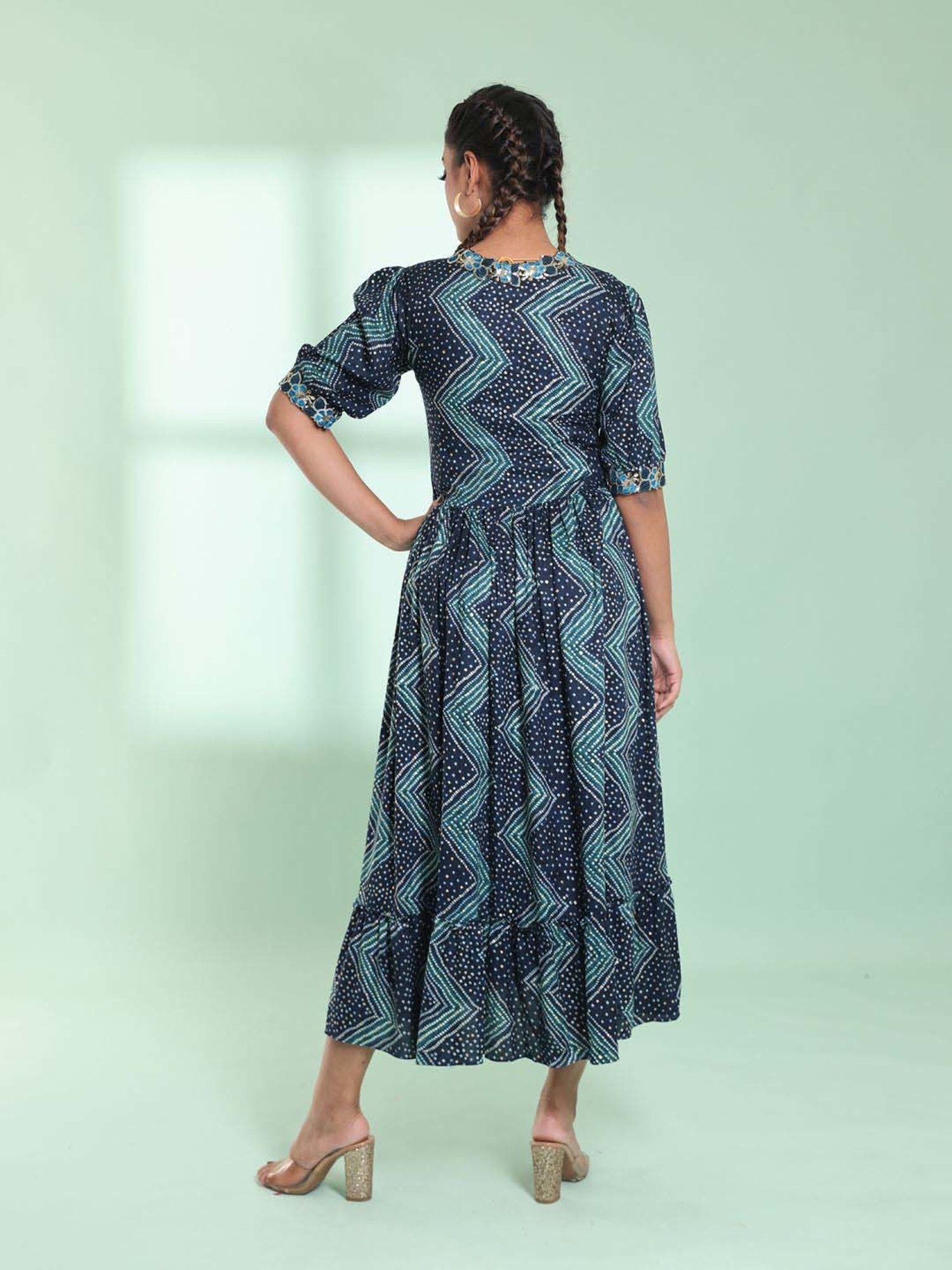 CHARUKRITI Blue Printed Maxi Dress