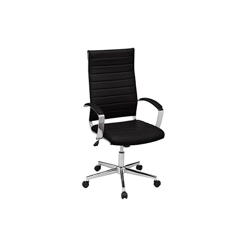 Basics High-Back Executive Swivel Office Desk Chair with Ribbed Puresoft Upholstery - Black, Lumbar Support, Modern Style