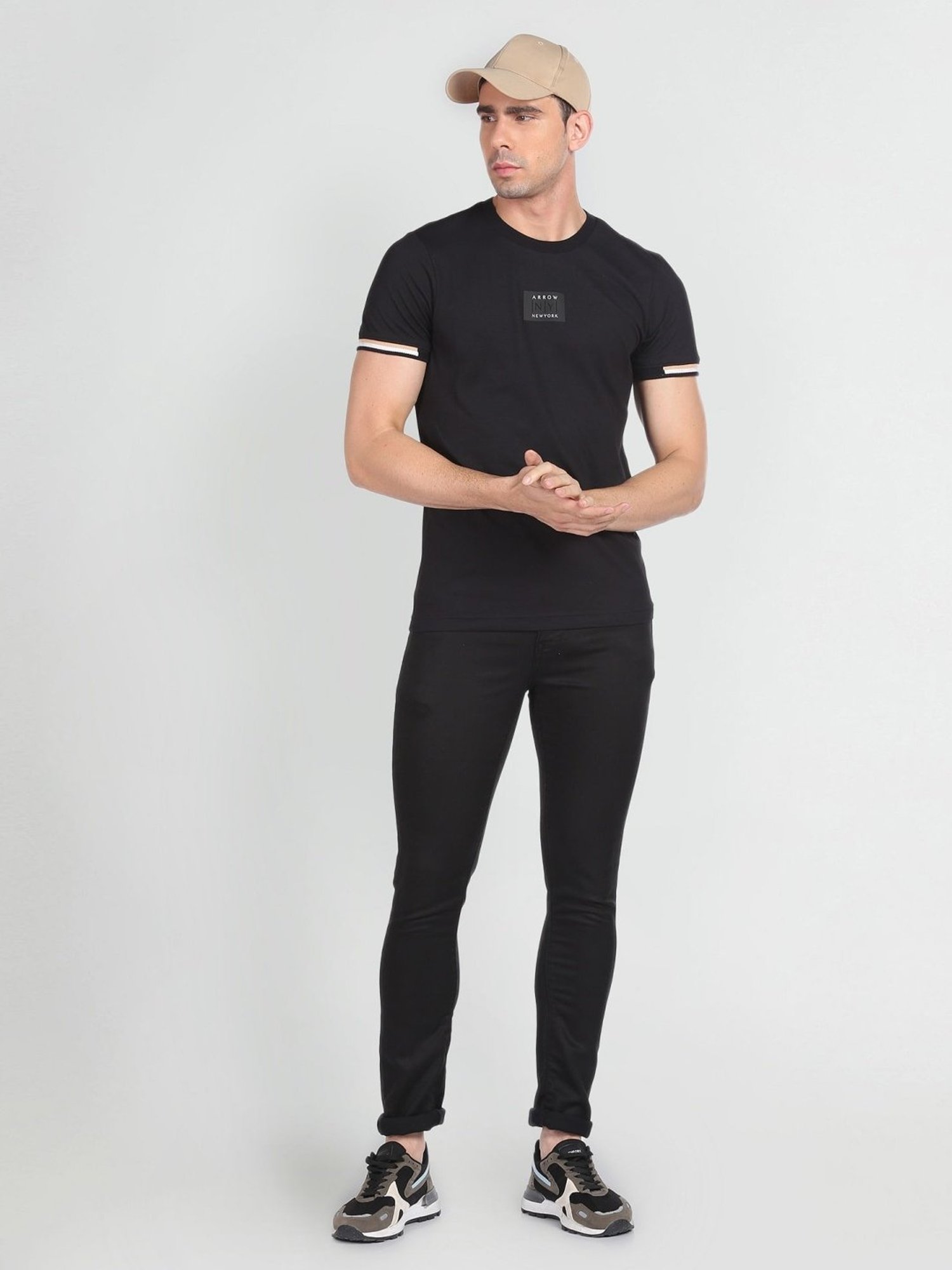 Arrow New York Black Cotton Regular Fit Printed T-Shirt
