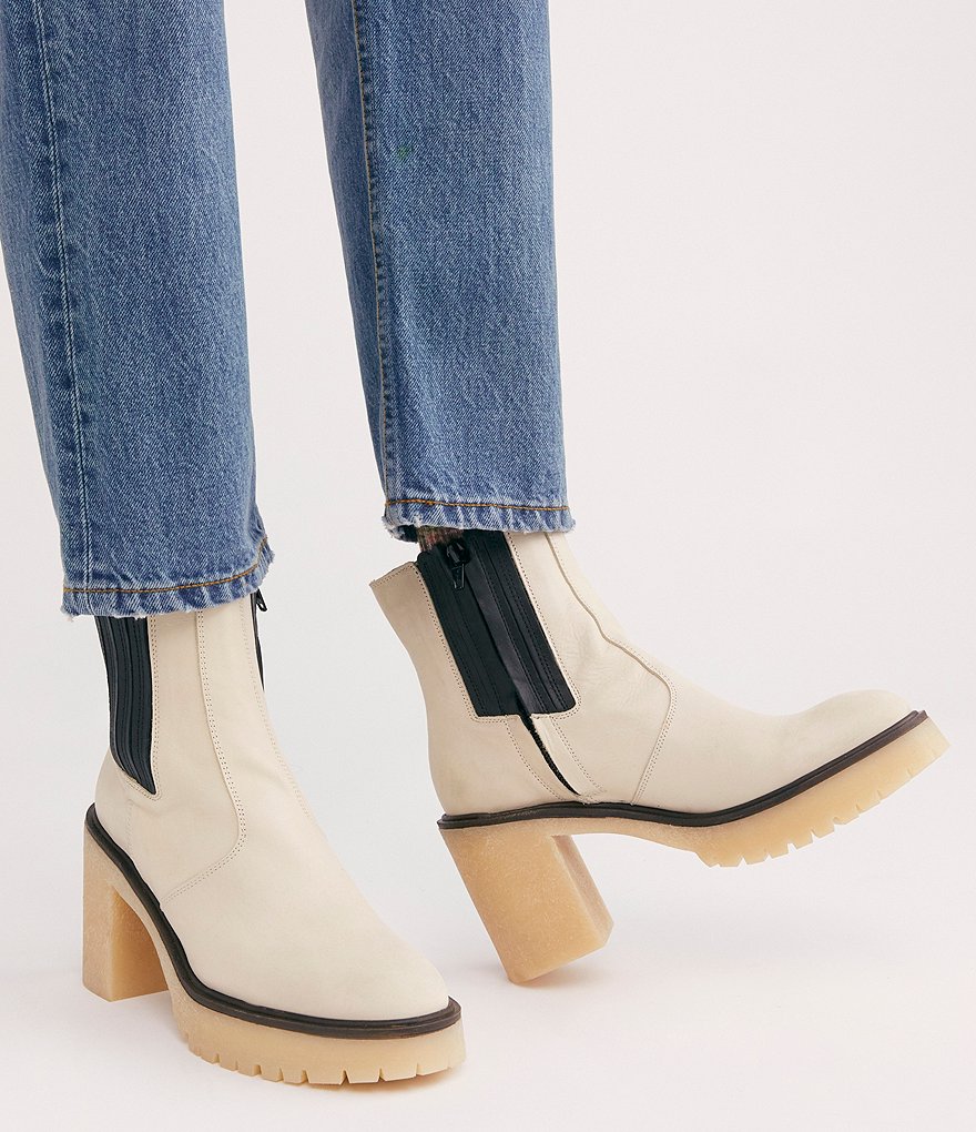 Free People James Leather Block Heel Chelsea Booties