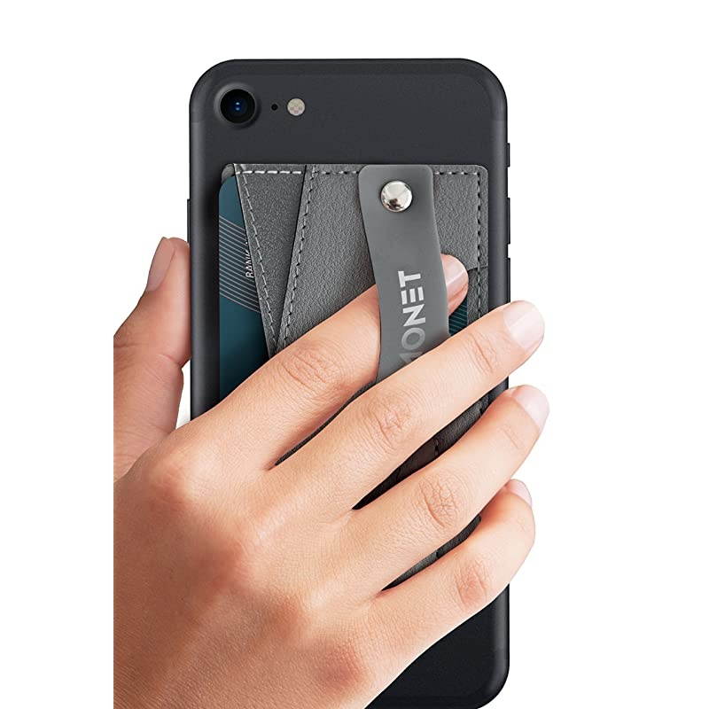 Phone Grip with Expanding Stand and Slim Wallet (Steel Gray)