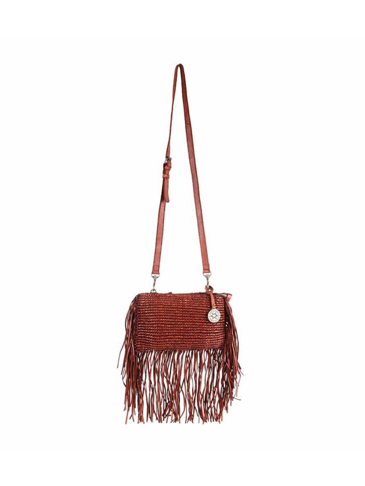 KOMPANERO Macrame Cognac Leather Textured Sling Handbag