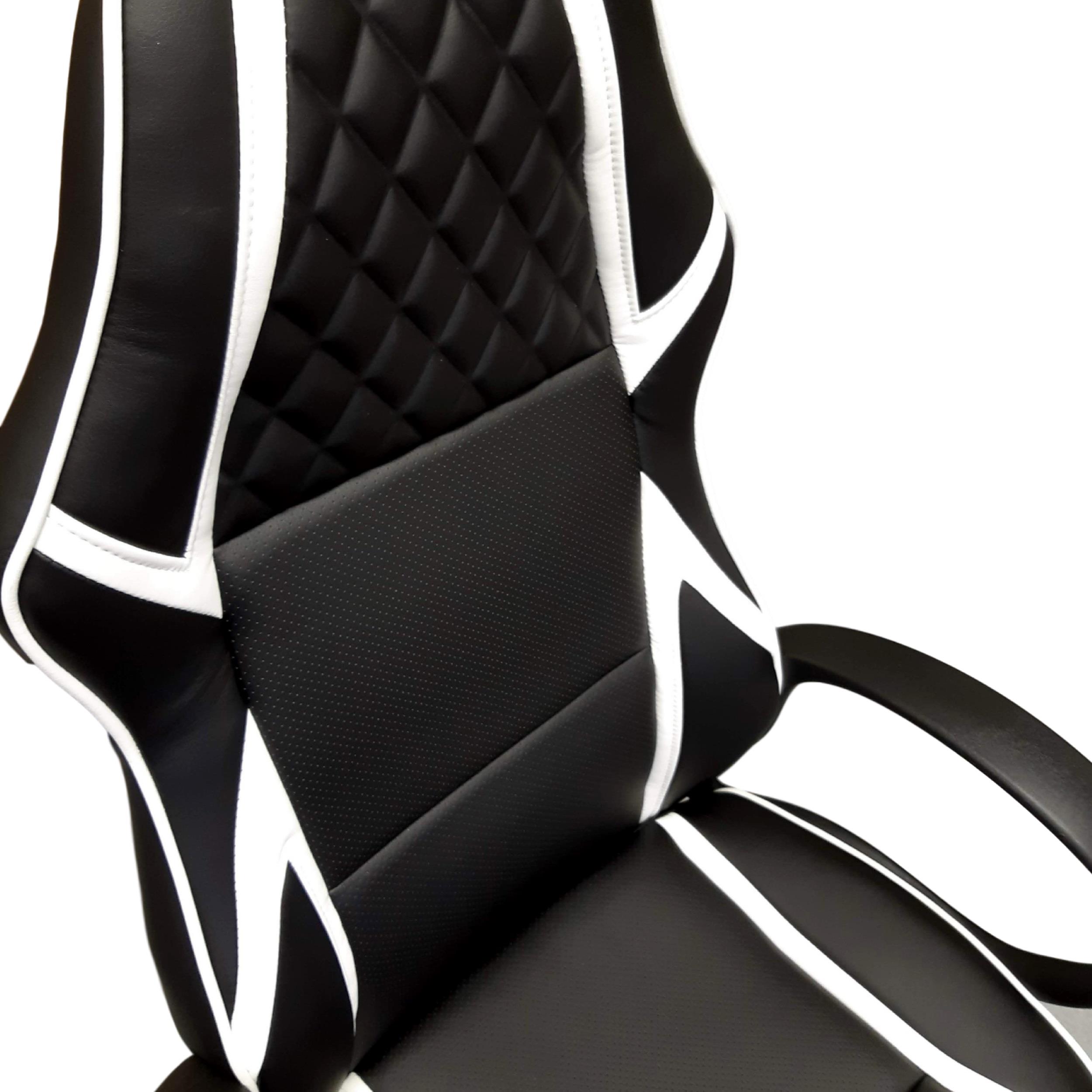 ViscoLogic Infinity Ergonomic Gaming Racing Height Adjustable Swivel Home Office Computer Desk Chair (White & Black)