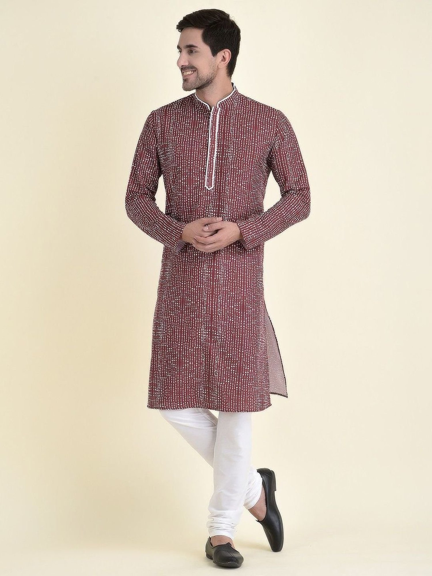 TABARD Maroon Cotton Regular Fit Printed Kurta Bottom Set