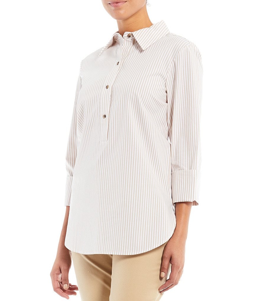 Preston & York Alexis Stripe Long Sleeve Button Down Woven Tunic
