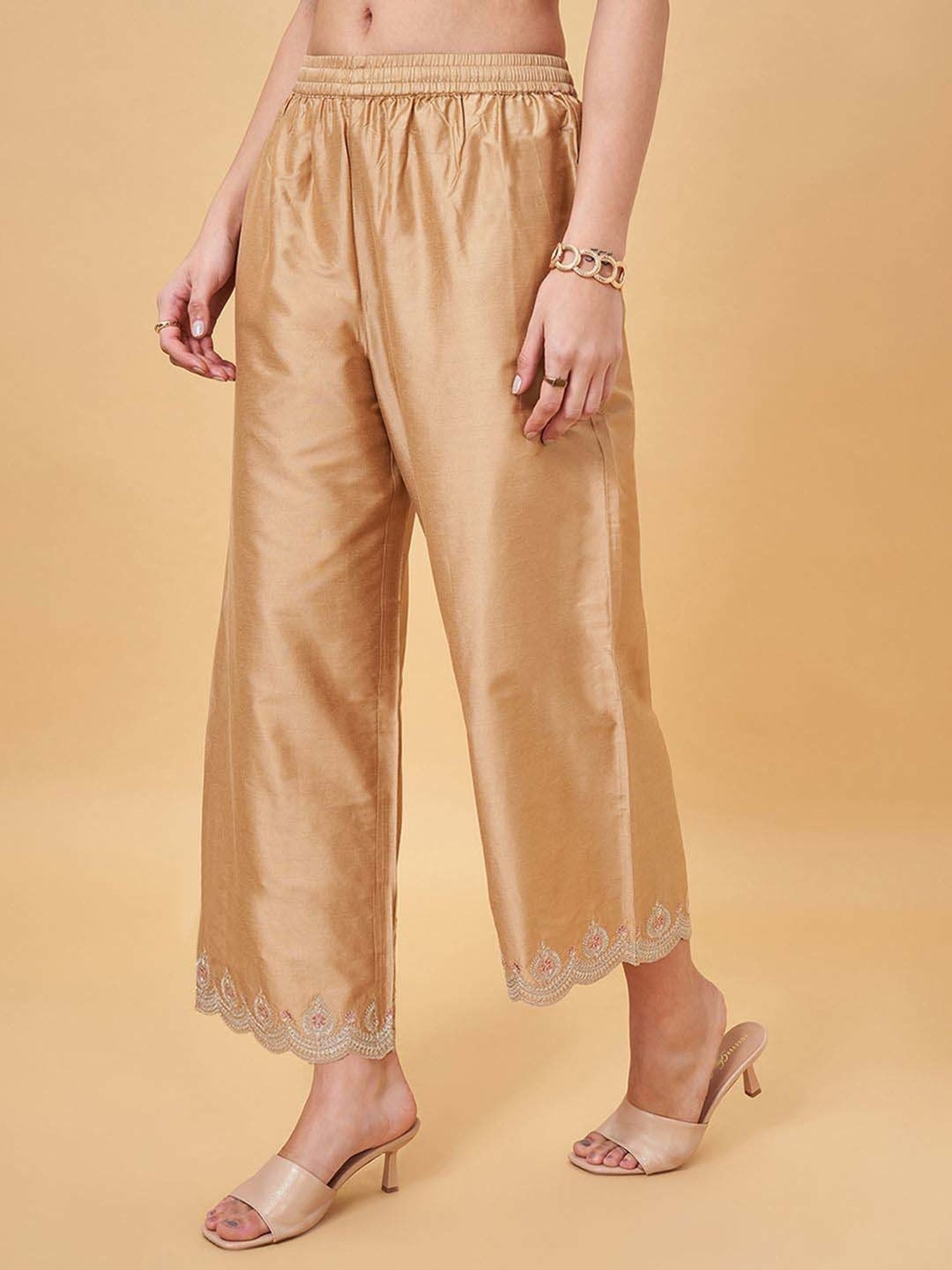 Rangmanch by Pantaloons Golden Embroidered Palazzos