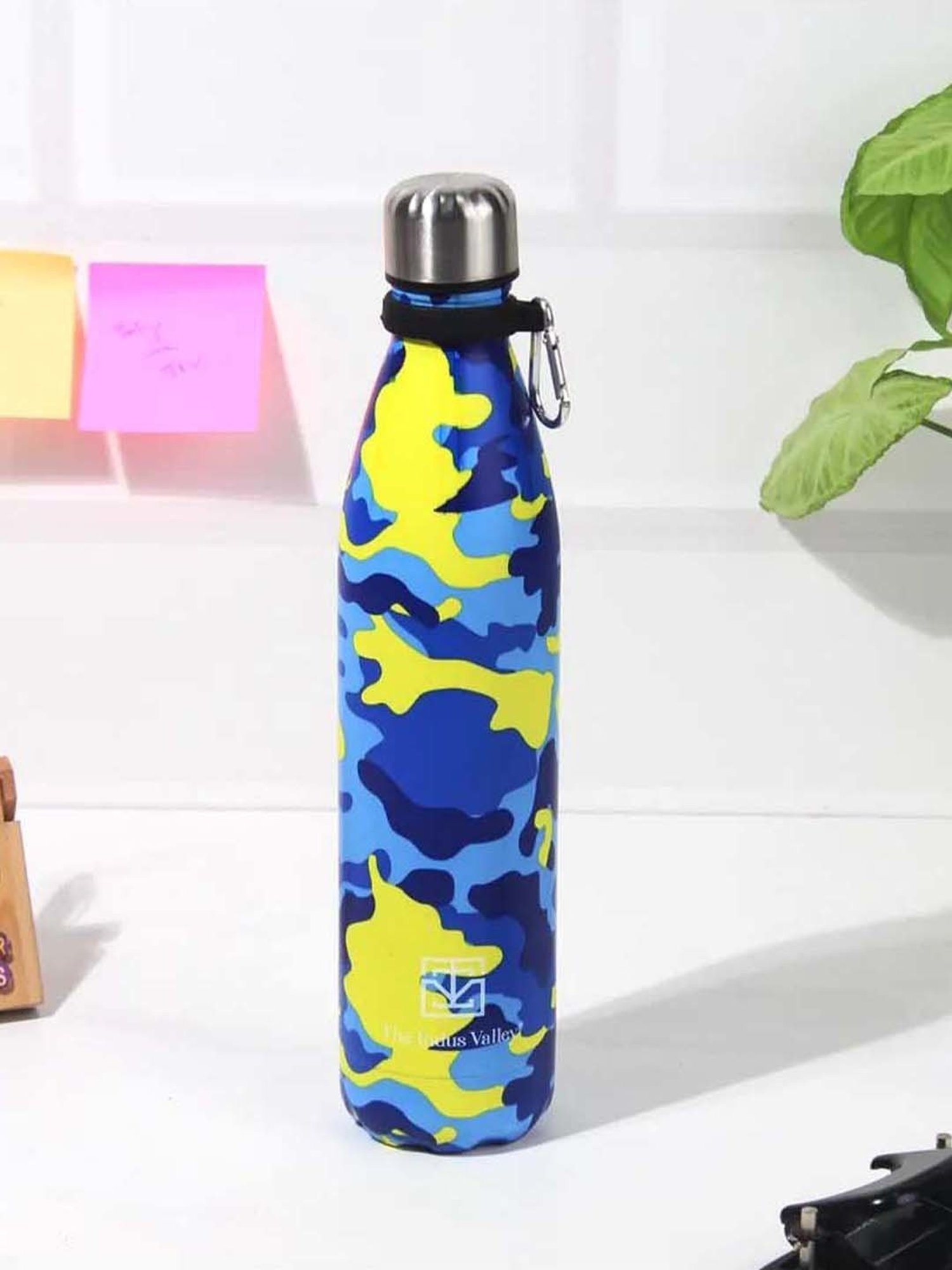 The Indus Valley Yellow & Blue Stainless Steel Vaccum Insulated Water Bottle (1 L)