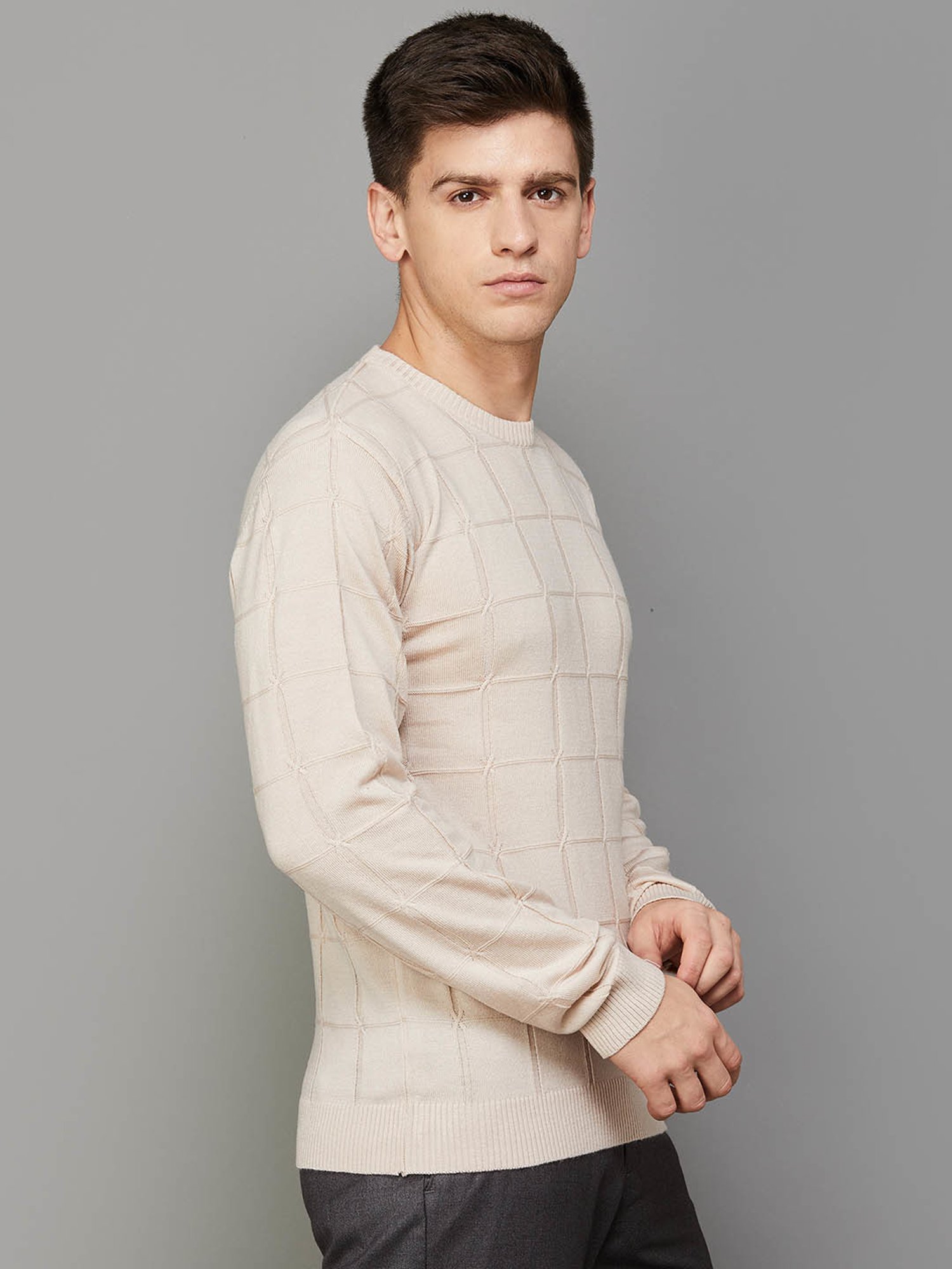 Code by Lifestyle Sand Regular Fit Checks Sweater