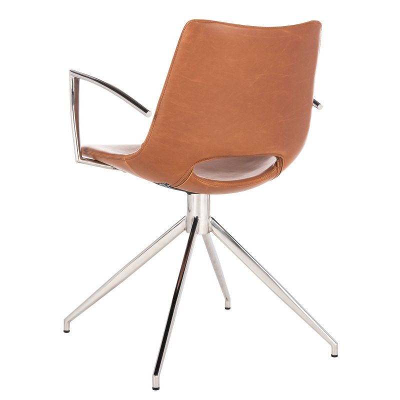 Dawn Mid-Century Swivel Office Armchair Cognac/Stainless Steel - Safavieh