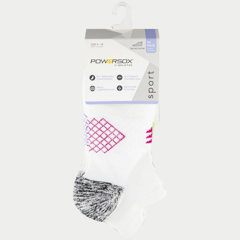 Powersox Women's Cushioned 6pk No Show Tab Athletic Socks - White 4-10