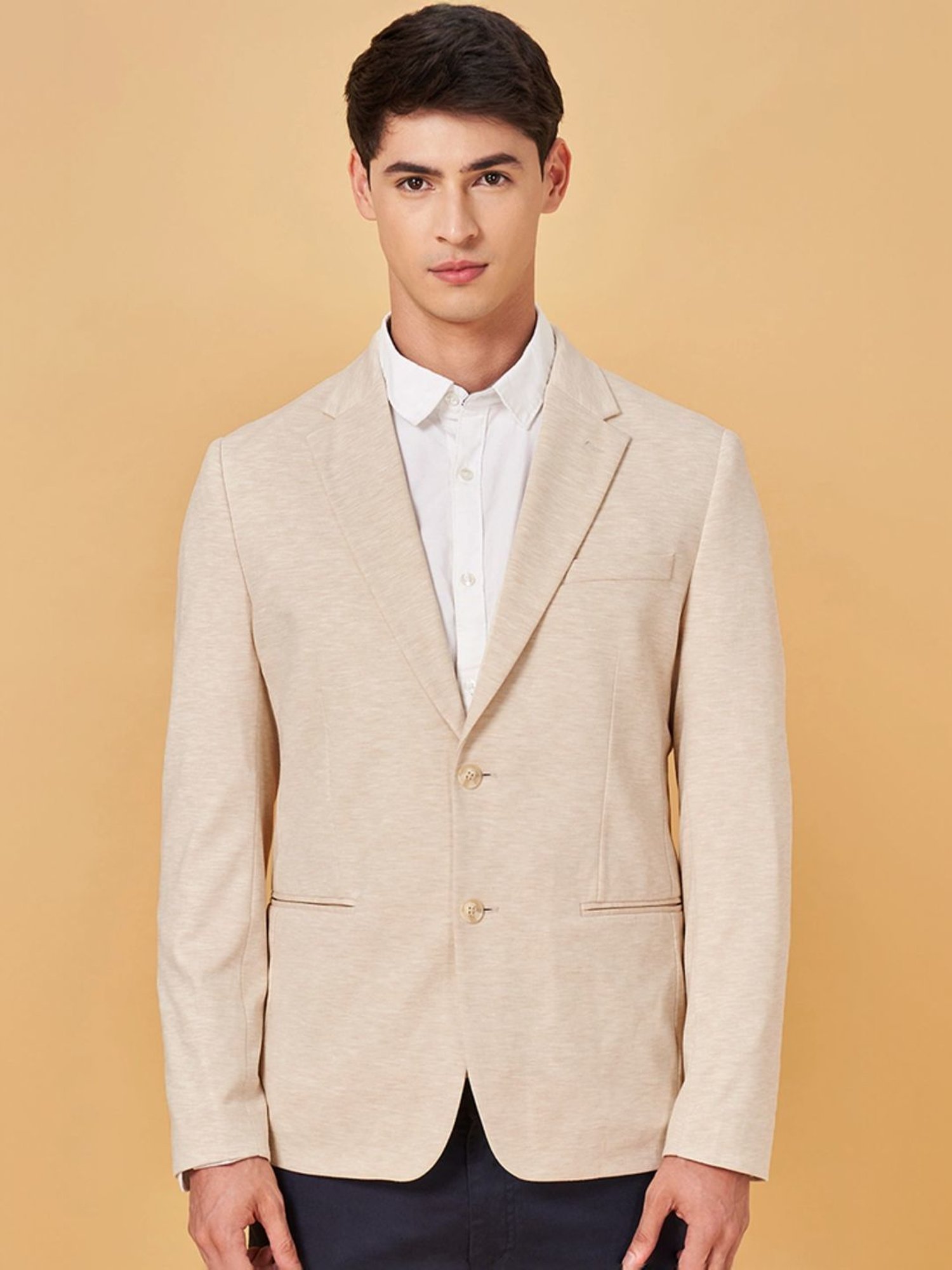 Byford By Pantaloons Cream Pearl Slim Fit Blazer