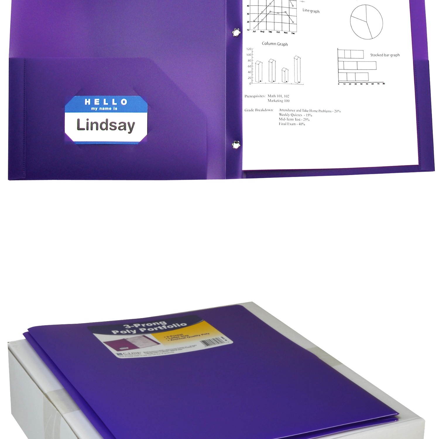 C-Line Two-Pocket Heavyweight Poly Portfolio with Prongs, For Letter Size Pap...