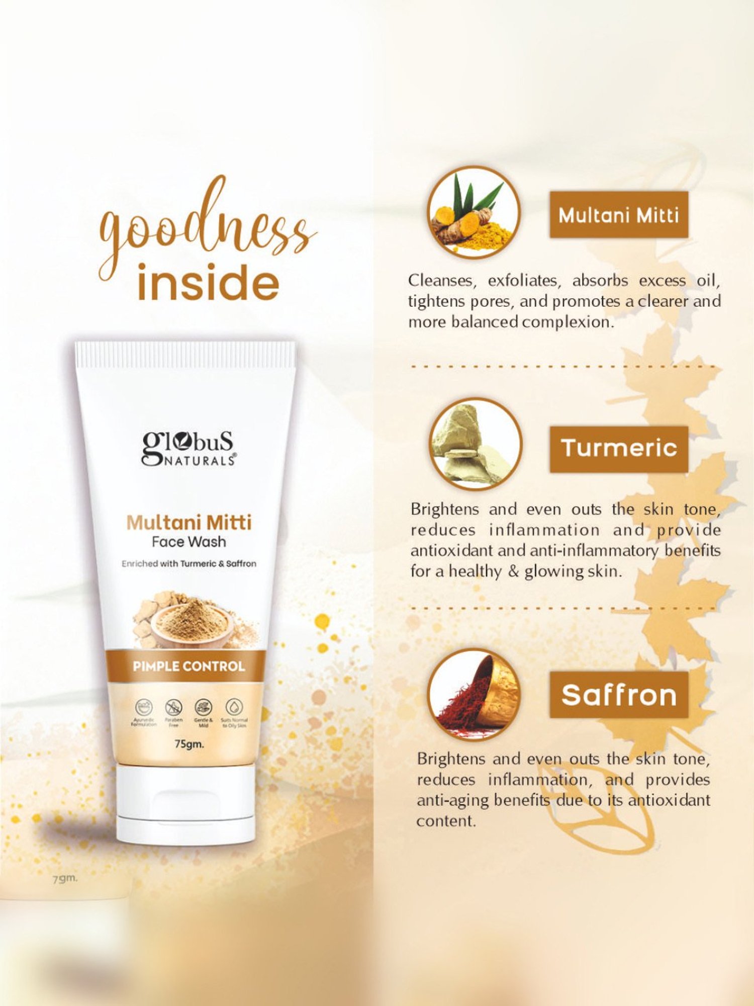 Globus Naturals Multani Mitti Face Wash - 75 gm