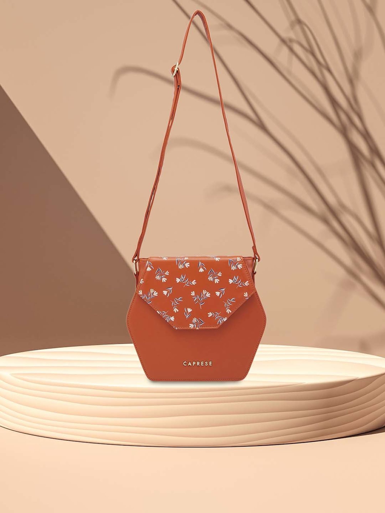 Caprese MERIDA Tan Floral Small Sling Handbag